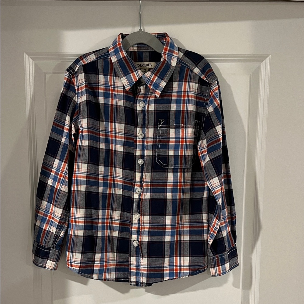 Cherokee Navy and Red Plaid Button Down Shirt